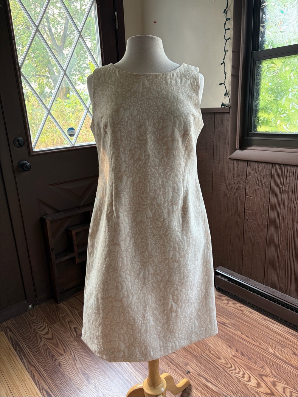 Coldwater Creek Ivory Floral Jacquard Midi Dress